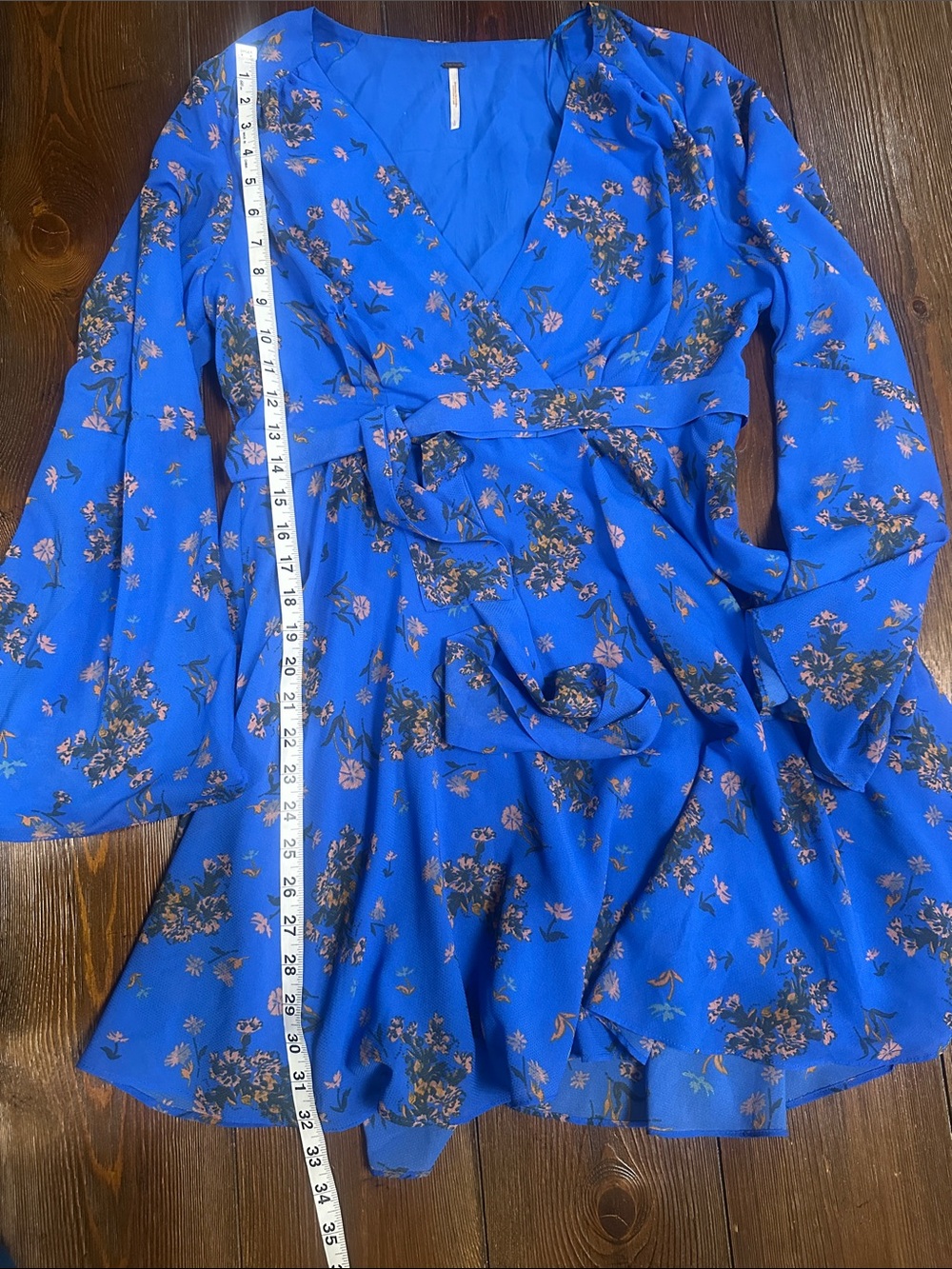 Free People Lilou Faux Wrap Blue Floral Dress - Picture 8 of 9
